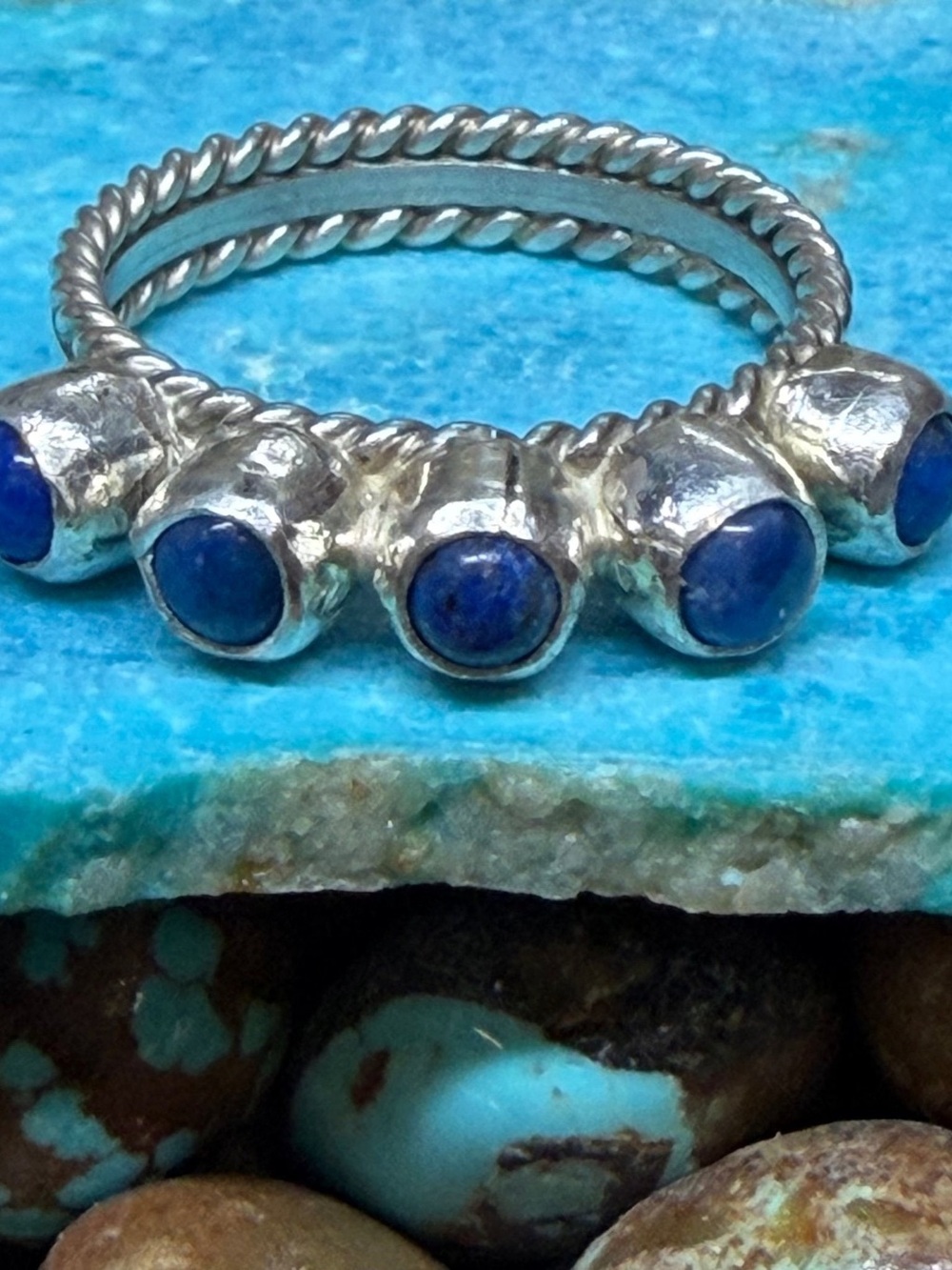 Sterling Silver Blue lapis Stone Band Ring - Women Jewelry - Picture 2 of 3